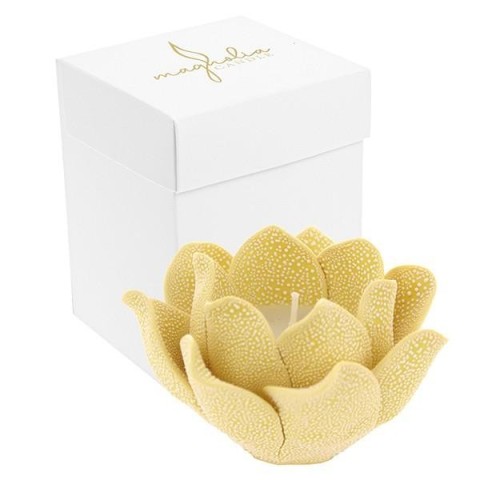 CANDELA MAGNOLIA GIALLO PORCELLANA GOCCE DI RUGIADA 10X6.5 C BOX